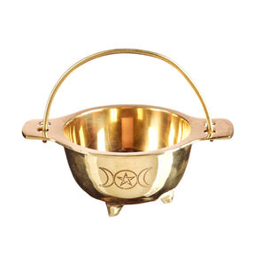 Small Brass Cauldron - Triple Moon Pentagram